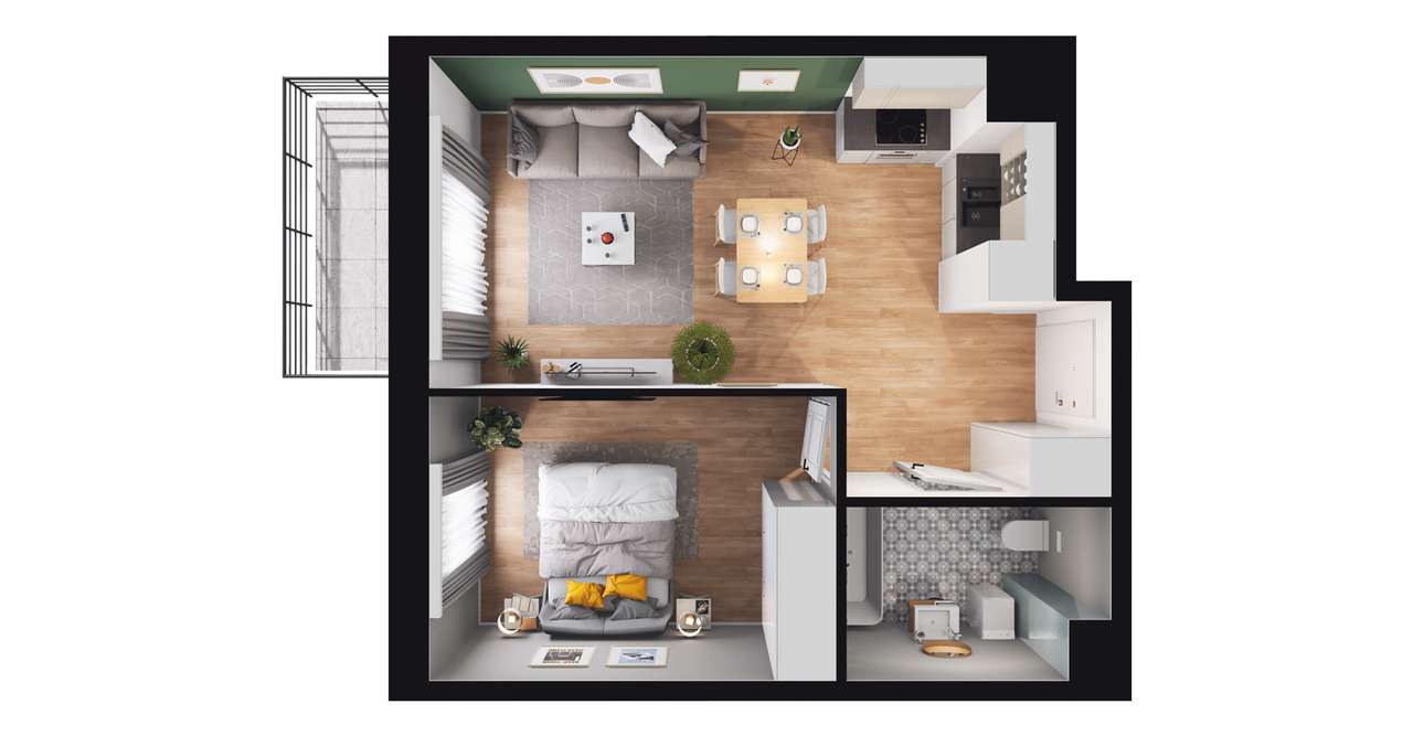 2-pokojowe mieszkanie 38m2 + balkon - Pełny obrazek: 2/8