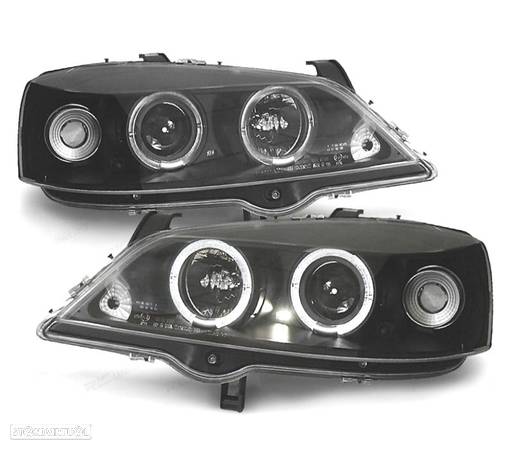 FARÓIS FRONTAIS ANGEL EYES PARA OPEL ASTRA G 97-04 FUNDO PRETOS H1 H1 - 1