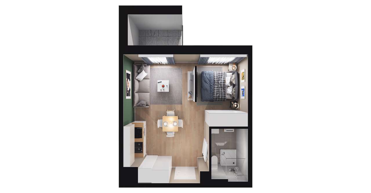 1-pokojowe mieszkanie 31m2 + loggia Bez Prowizji - Pełny obrazek: 3/9