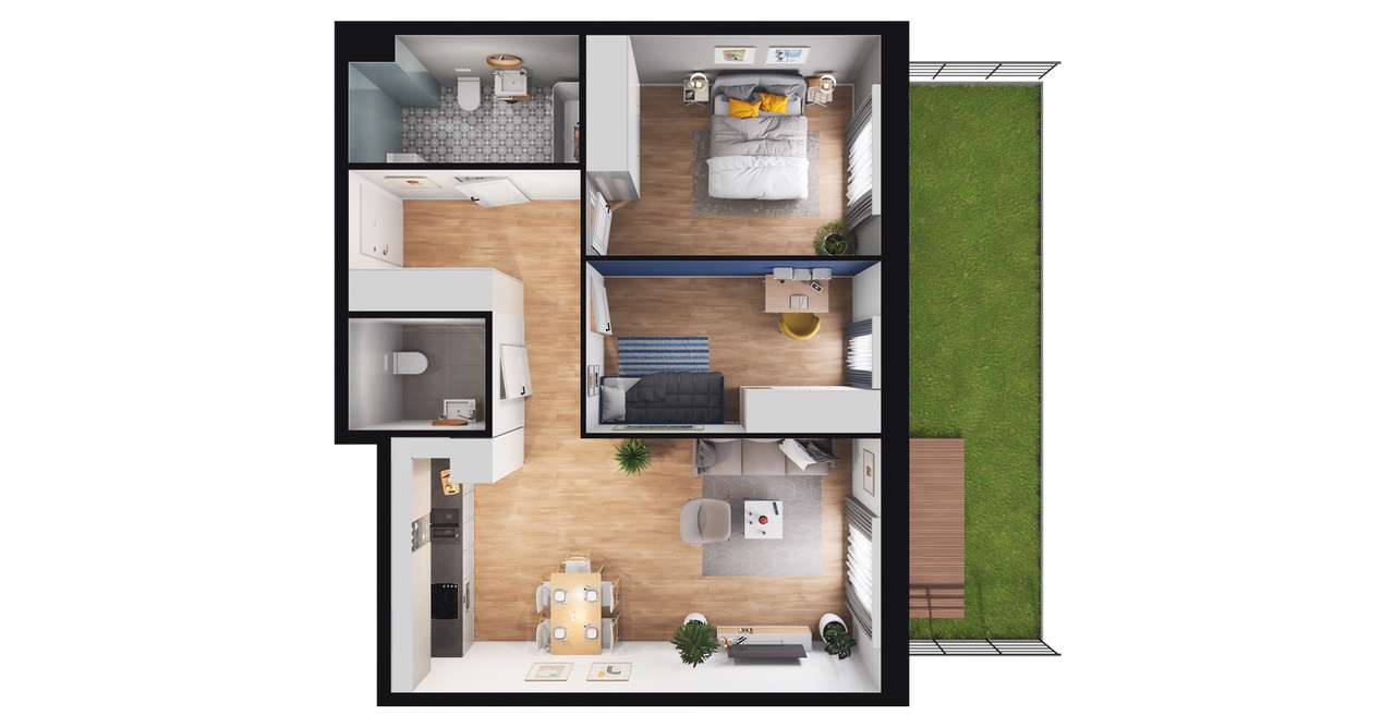 3-pokojowe mieszkanie 62m2 + ogródek - Pełny obrazek: 2/8