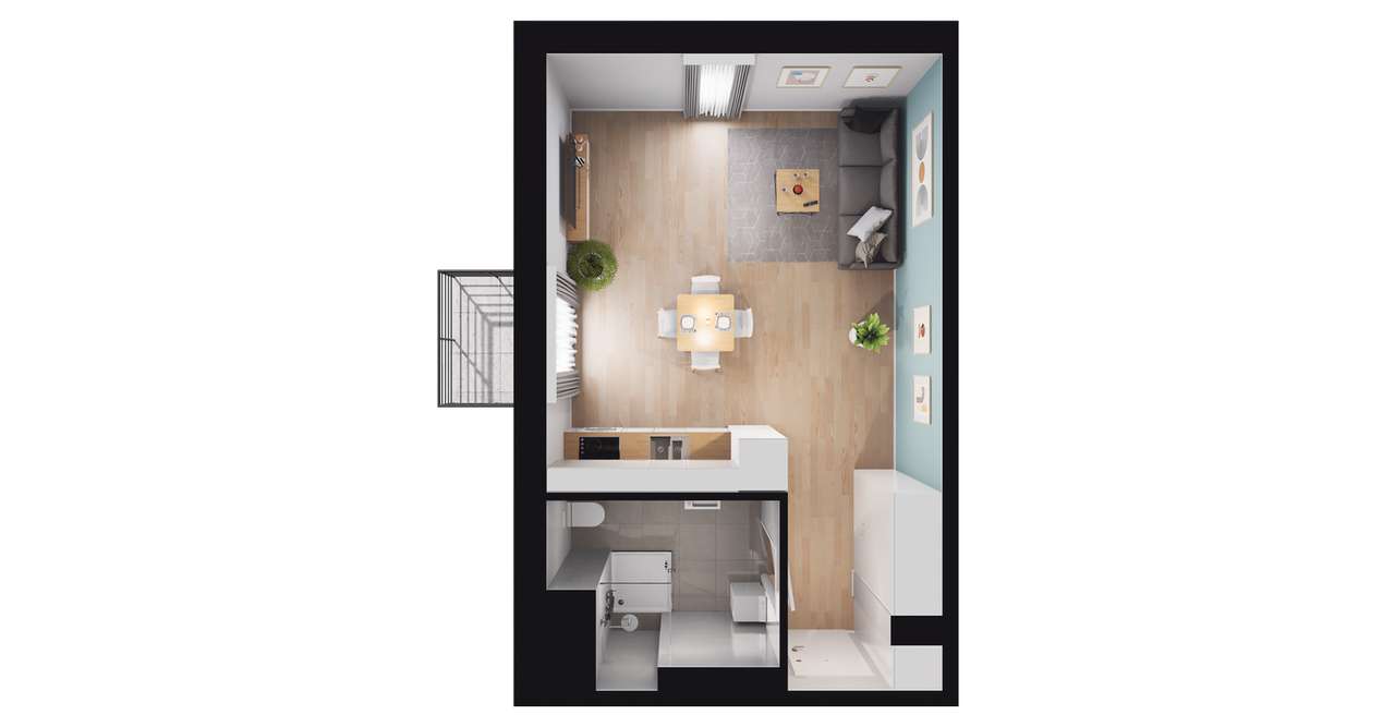 1-pokojowe mieszkanie 34m2 + balkon Bezpośrednio - Pełny obrazek: 2/7