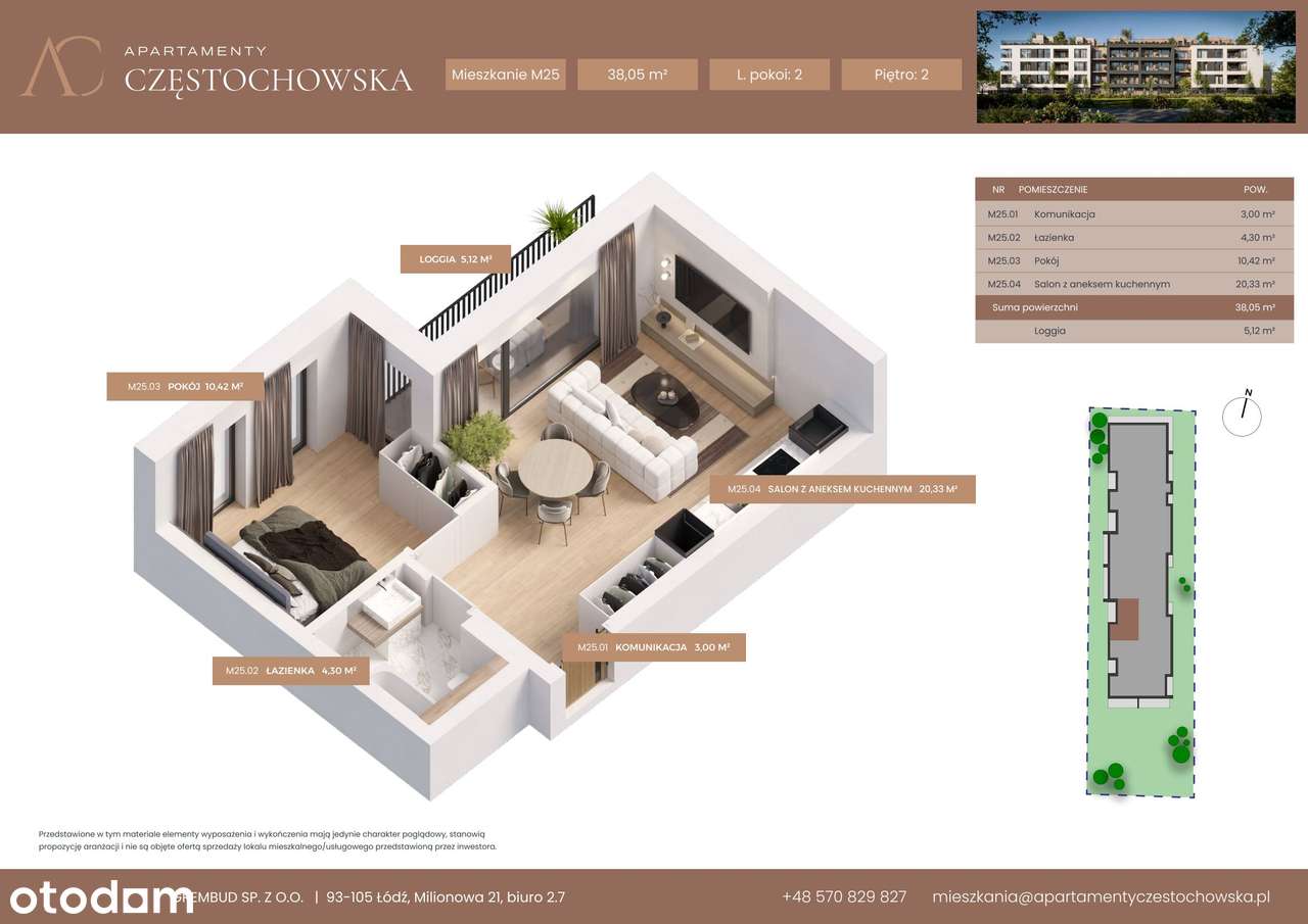 2-pokojowe mieszkanie 38m2 + loggia - Pełny obrazek: 2/7