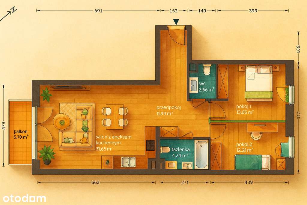 Brynów 3 pokoje odbiór marzec salon 32m