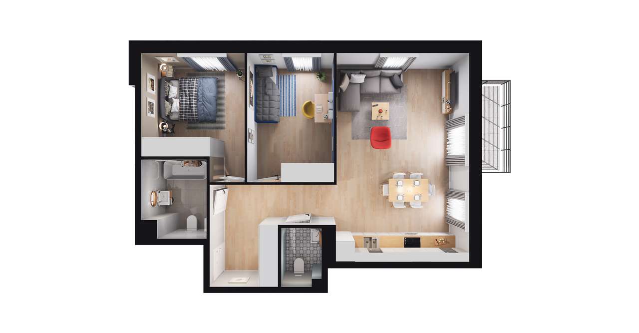 3-pokojowe mieszkanie 65m2 + balkon Bezpośrednio - Pełny obrazek: 2/8