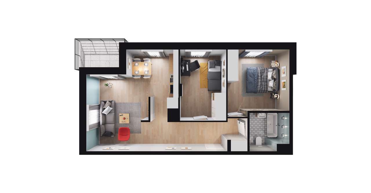 3-pokojowe mieszkanie 58m2 + balkon Bezpośrednio - Pełny obrazek: 2/8