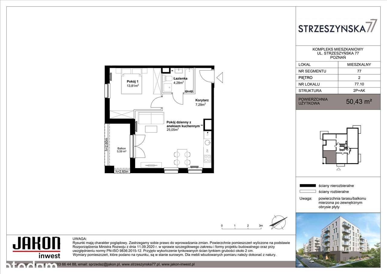 2-pokojowe mieszkanie 50m2 + balkon - Pełny obrazek: 2/7