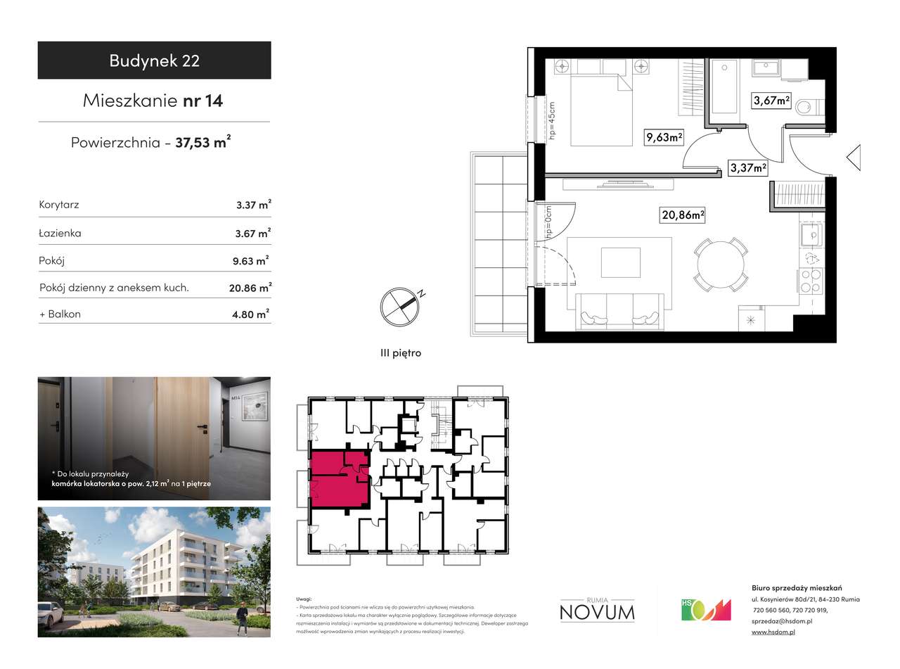słoneczne 2-pokojowe mieszkanie 37,53 m2 z balkonem - Pełny obrazek: 2/19