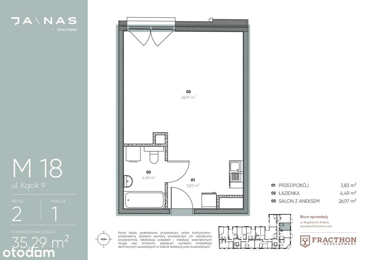 1-pokojowe mieszkanie 35m2 Bez Prowizji - Pełny obrazek: 2/6