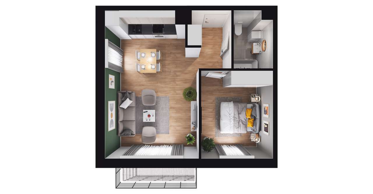 2-pokojowe mieszkanie 44m2 + balkon - Pełny obrazek: 2/8