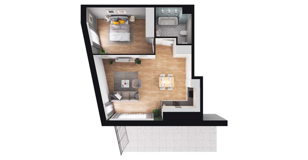 2-pokojowe mieszkanie 50m2 + taras Bez Prowizji - Pełny obrazek: 2/8