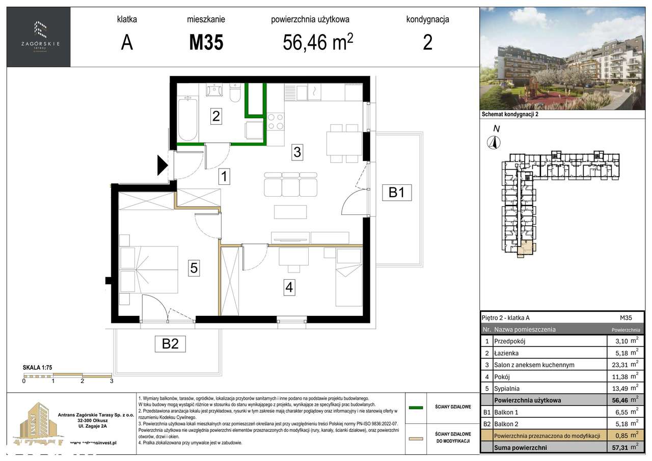 3-pokojowe mieszkanie 56m2 + balkon Bezpośrednio - Pełny obrazek: 2/8