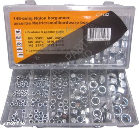 Set piulite cu autoblocare 146 bucati, diverse marimi M4 M5 M6 M8 M10 M12 - 1