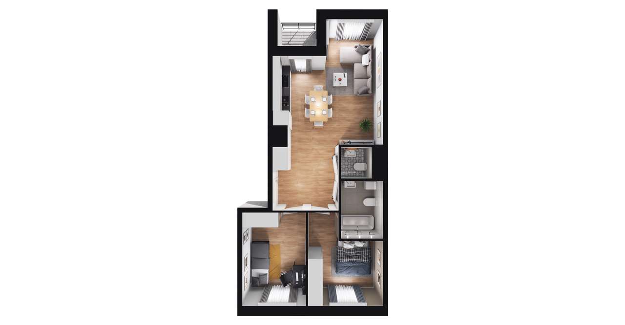 3-pokojowe mieszkanie 52m2 + loggia Bezpośrednio - Pełny obrazek: 2/8