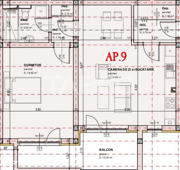 COMISION 0! Apartament de vanzare 61 mpu 2 camere balcon orientare Sud - Imagine principală: 5/5