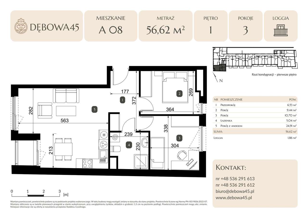 3-pokojowe mieszkanie 56m2 + loggia - Pełny obrazek: 2/7