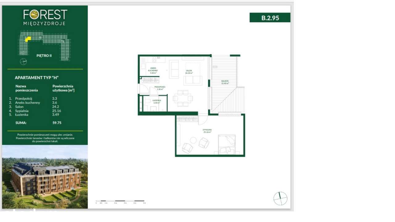 Forest Międzyzdroje | apartament 2-pok. | B.2.95 - Pełny obrazek: 4/9