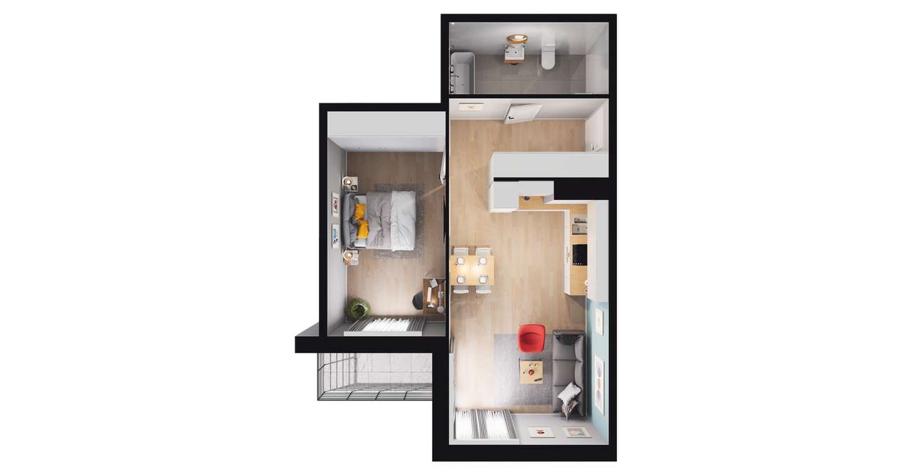 2-pokojowe mieszkanie 50m2 + balkon - Pełny obrazek: 2/8