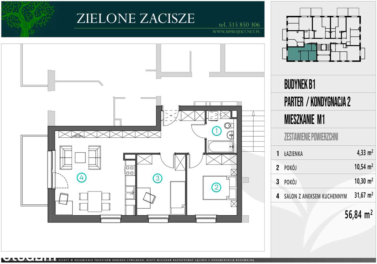 Nowe apartamenty - parter + balkon 56,84m2 ZIELONE ZACISZE-5