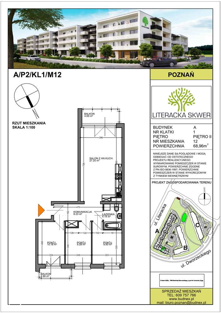 Literacka Skwer A | M12, 68,96 m² na 2. piętrze - Pełny obrazek: 1/4