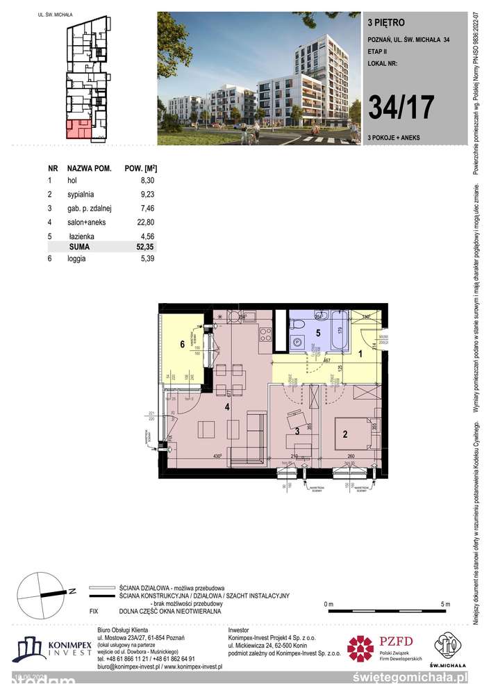 3-pokojowe mieszkanie 52m2 + loggia Bezpośrednio - Pełny obrazek: 2/7