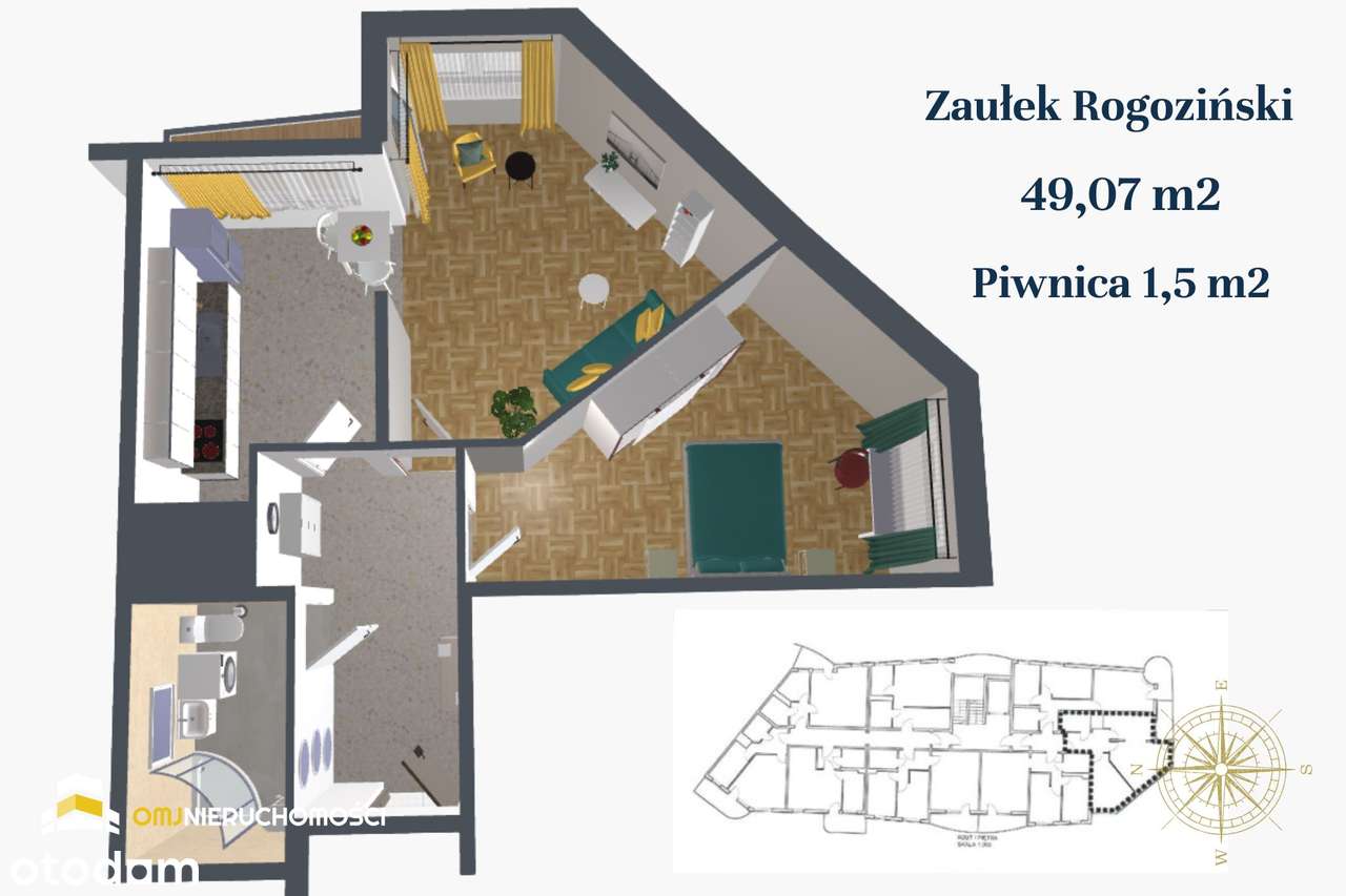 Wrocław, ul. Zaułek Rogoziński | 49,07 m² | 2 pokoje | 2000 r.-15