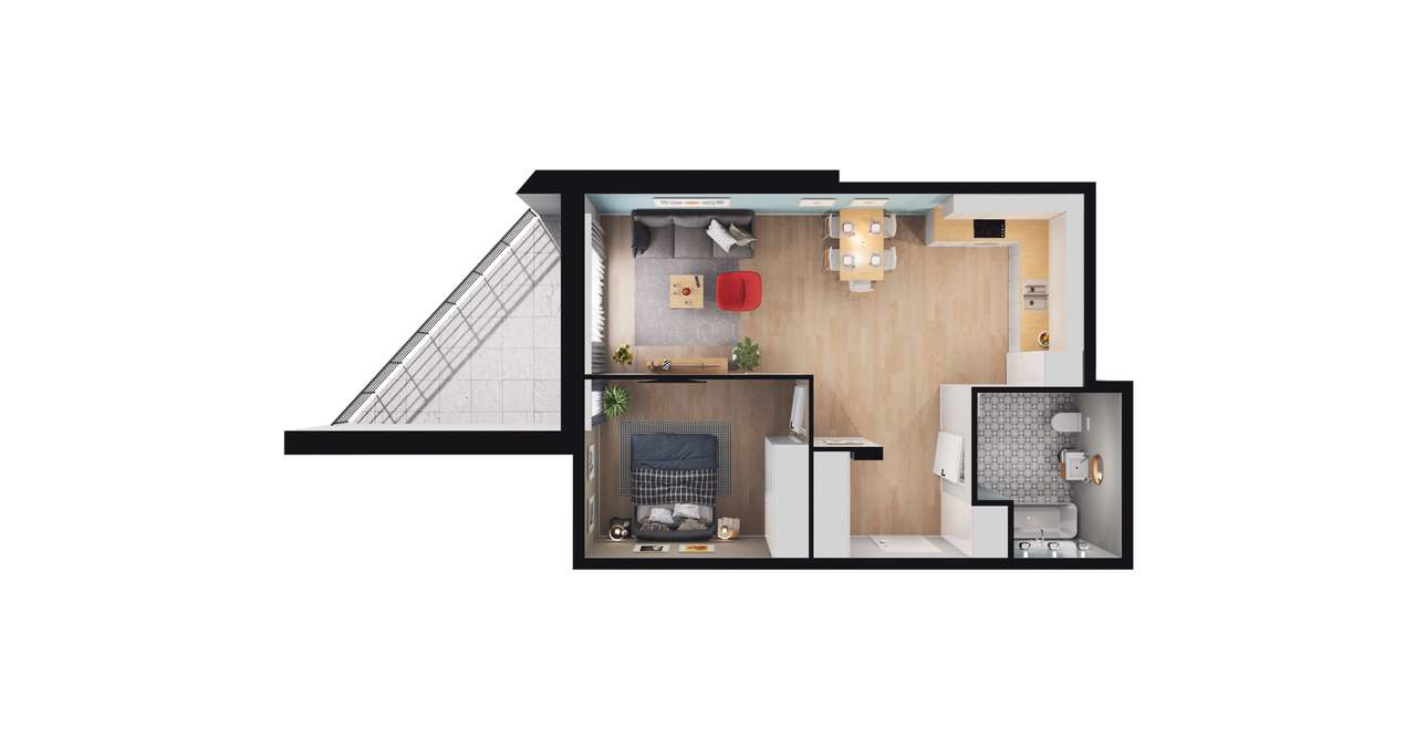 2-pokojowe mieszkanie 50m2 + loggia - Pełny obrazek: 2/8