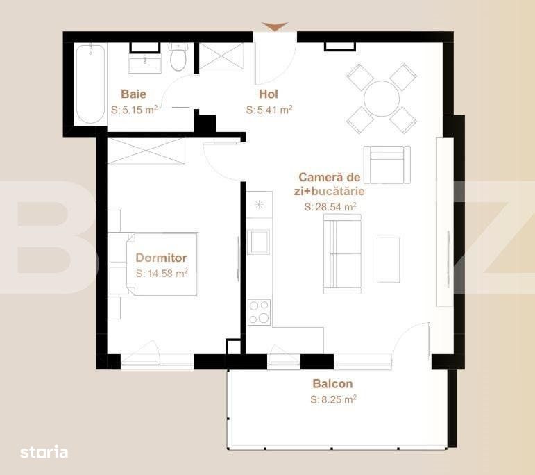 Apartament 2 camere cu CF, 53,68 mp + balcon 8,25 mp, zona Vivo