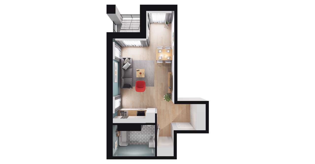 1-pokojowe mieszkanie 36m2 + balkon - Pełny obrazek: 2/8