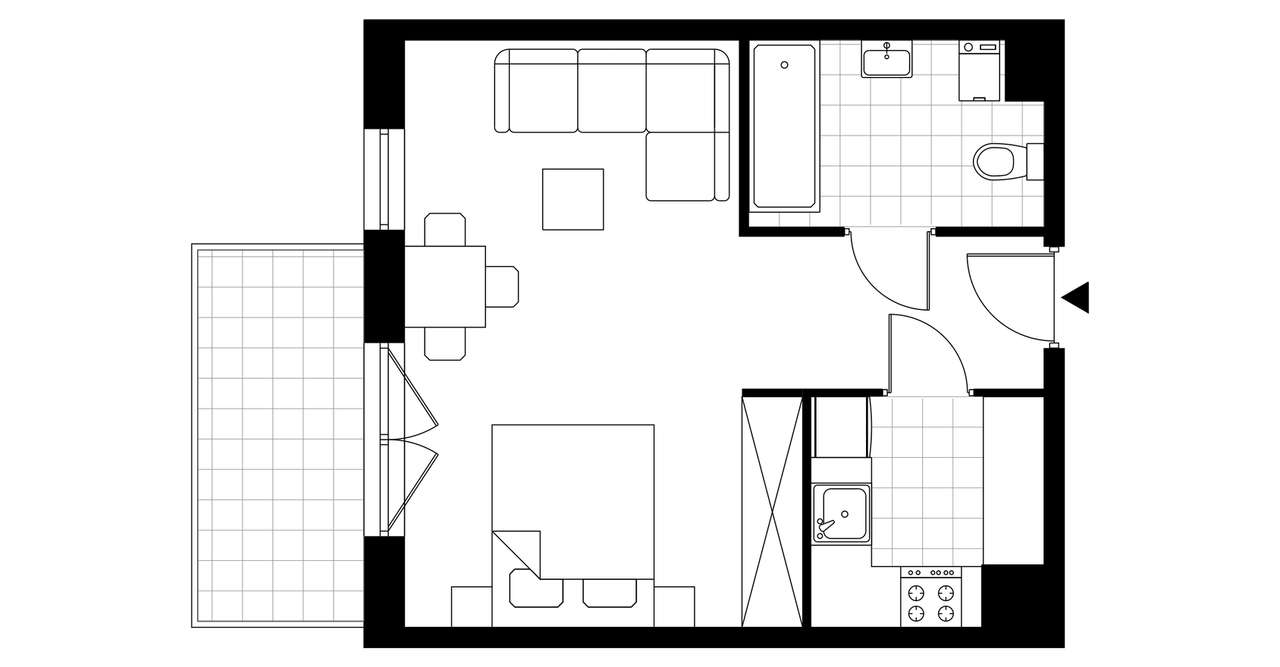 1-pokojowe mieszkanie 34m2 + balkon Bezpośrednio - Pełny obrazek: 3/8