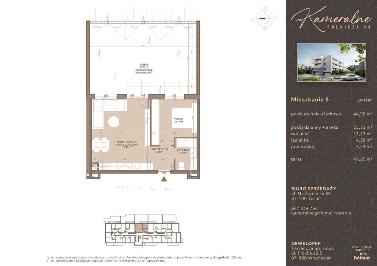 2-pokojowe mieszkanie 44,90 m2 + taras 47,25 m2 - Pełny obrazek: 2/7