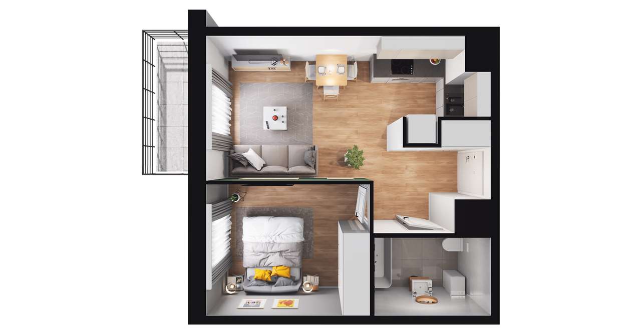 2-pokojowe mieszkanie 37m2 + balkon - Pełny obrazek: 2/8