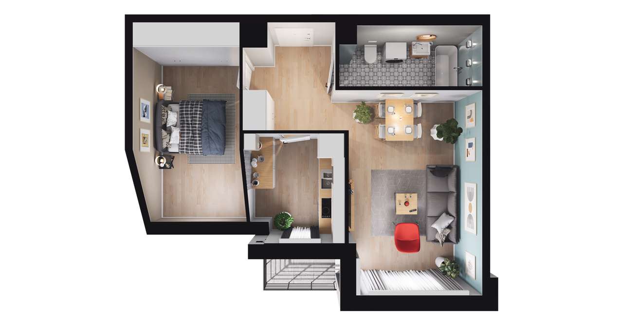 2-pokojowe mieszkanie 45m2 + taras Bez Prowizji - Pełny obrazek: 2/8