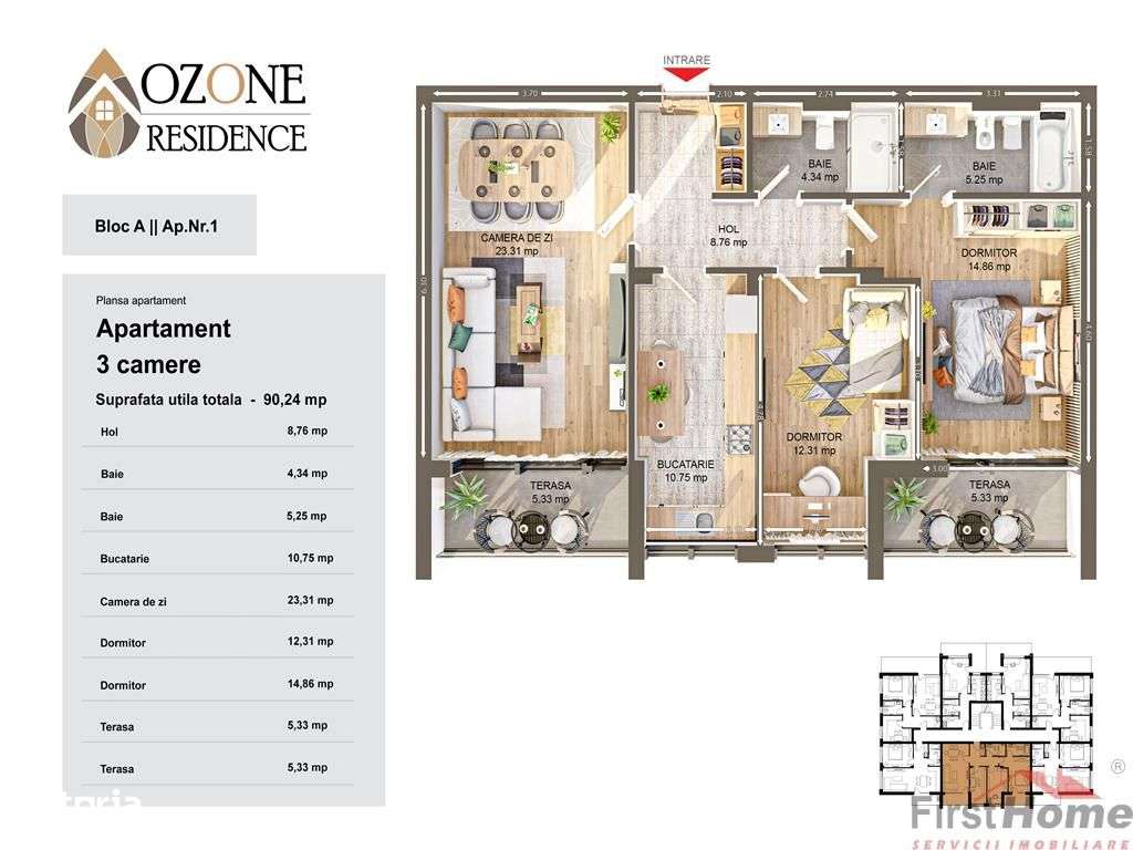 Apartament 3 camere, 90mp utili, de vanzare in complex Ozone City - Imagine principală: 5/20