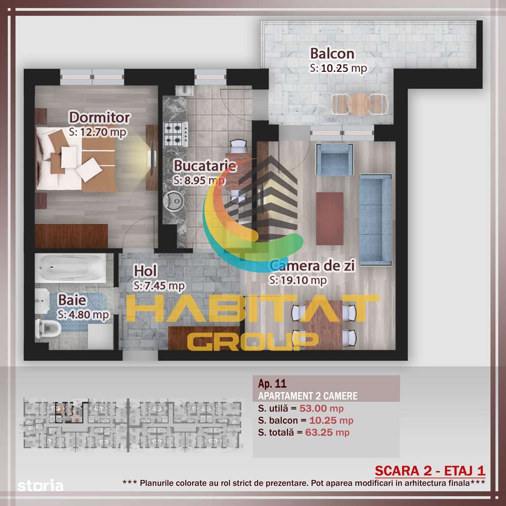 Pallady-2 Camere, decomandat, bucatarie inchisa, 63.25 mp. - Imagine principală: 2/7