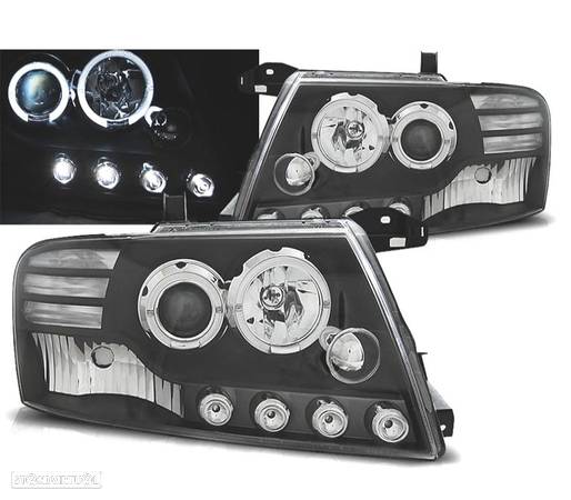 FARÓIS ANGEL EYES LED PARA MITSUBISHI PAJERO V60 00-06 BLACK PRETO - 1