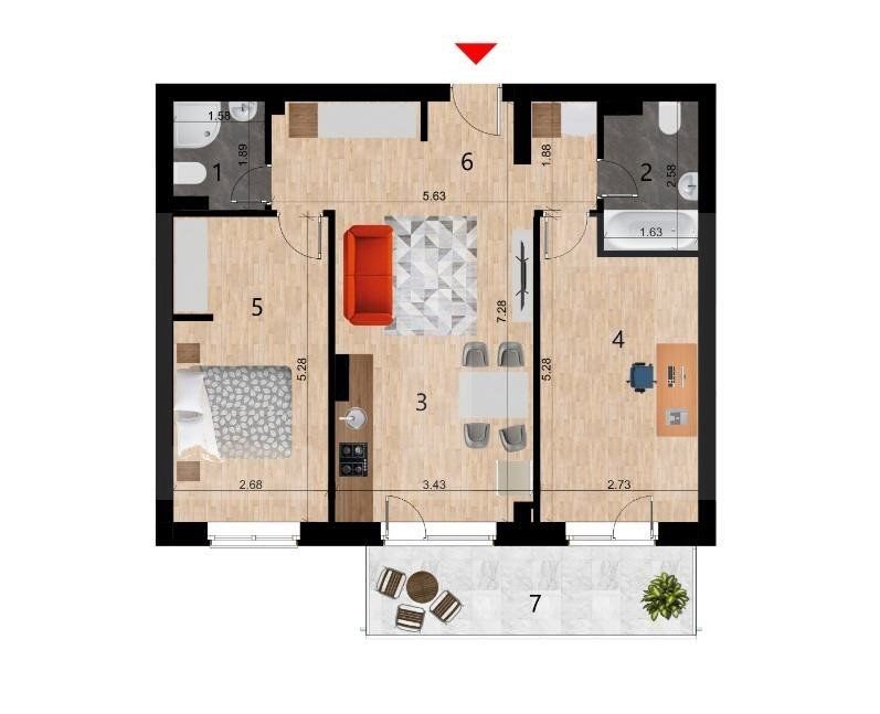 Apartament 3 camere, 64mp, bloc nou, zona Golden Tulip