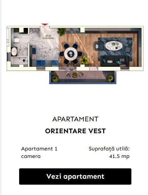 Apartament 1 camera, 37 mp, balcon, parcare subterana - Imagine principală: 4/5