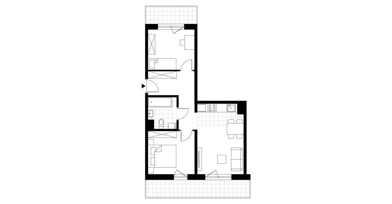 3-pokojowe mieszkanie 56m2 + 2 loggie - Pełny obrazek: 3/8