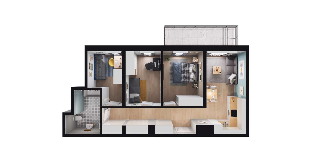 4-pokojowe mieszkanie 62m2 + balkon Bezpośrednio - Pełny obrazek: 2/7