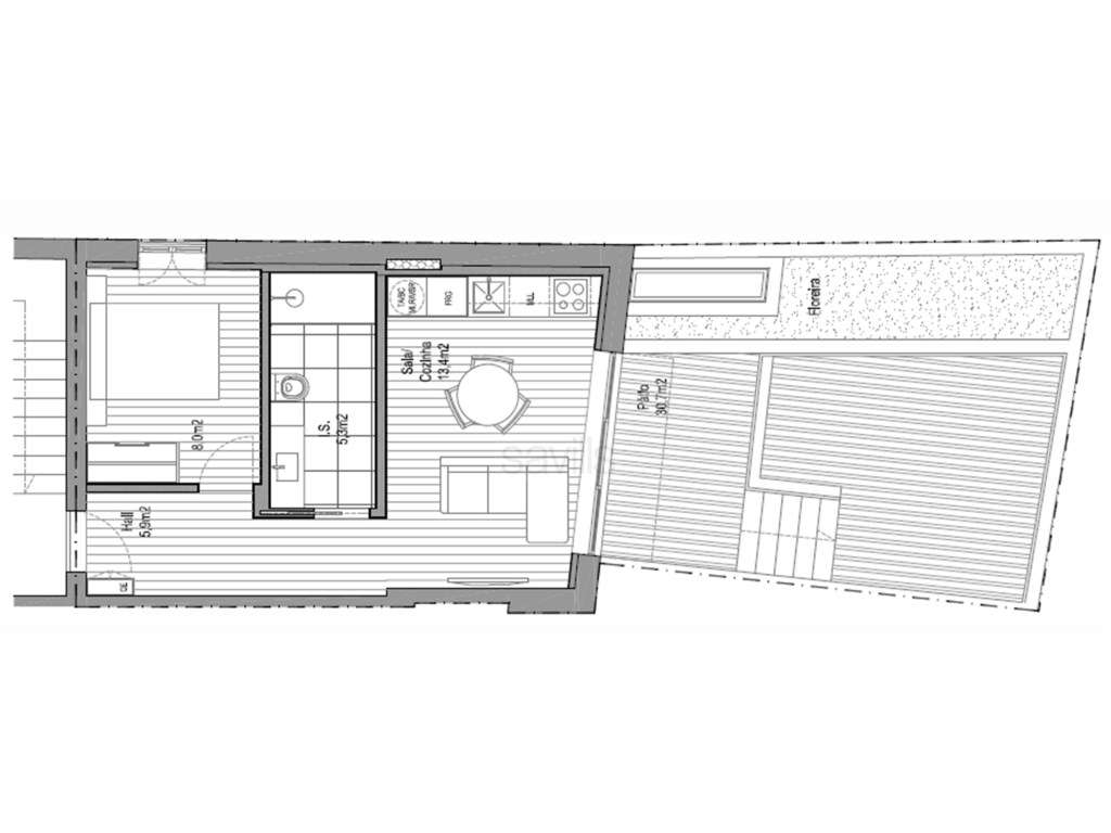 Apartamento T0+1 à Rua do Ouro com terraço - Grande imagem: 5/5