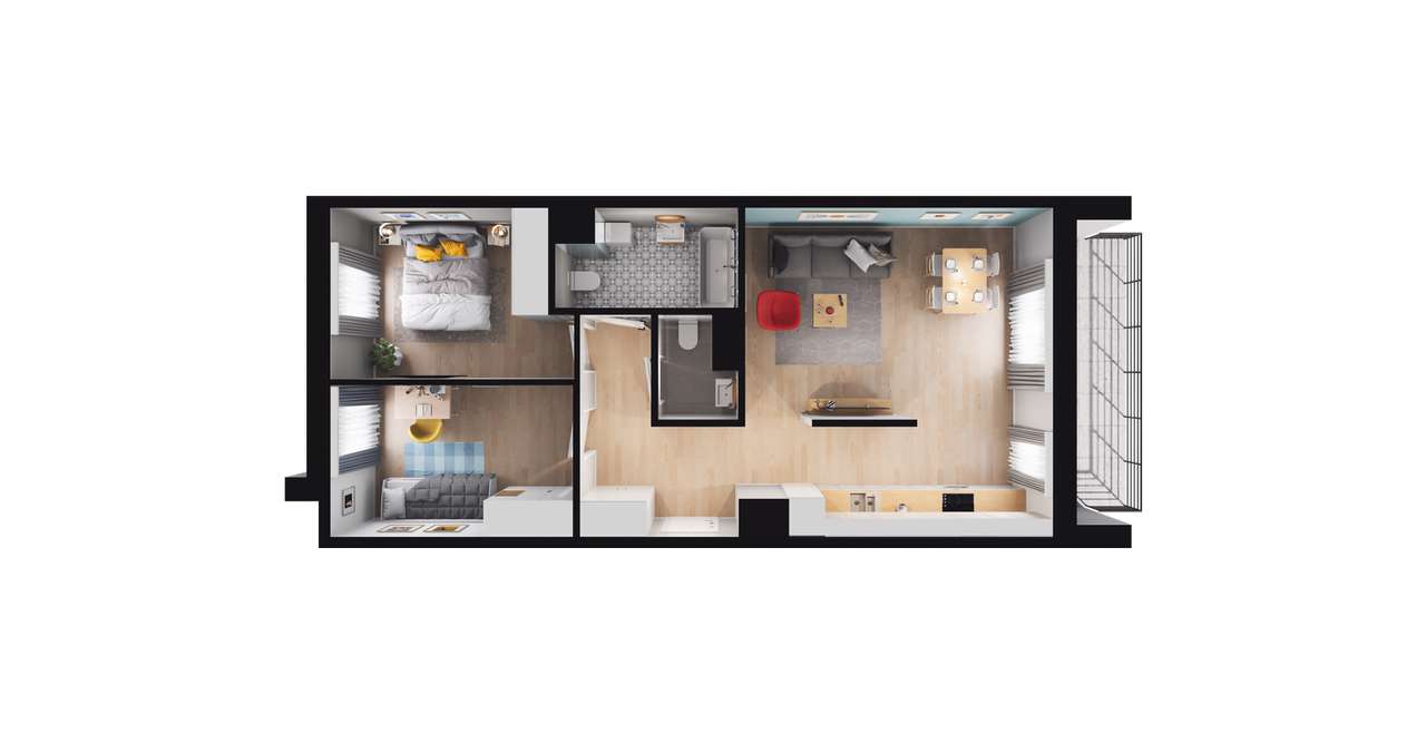 3-pokojowe mieszkanie 67m2 + balkon - Pełny obrazek: 2/8