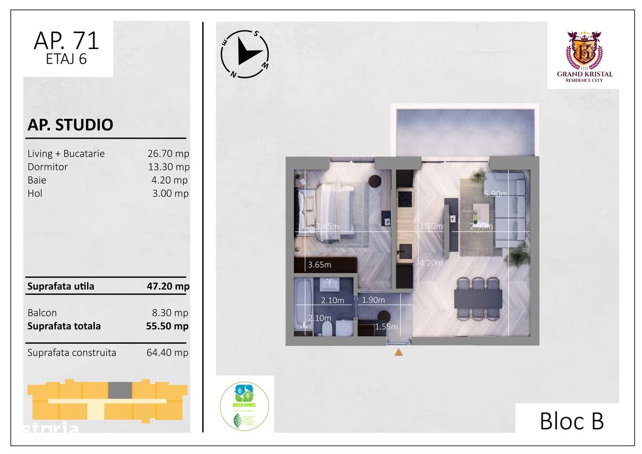 Studio de vanzare, cu balcon si incalzire in pardoseala, Metalurgiei - Imagine principală: 5/24