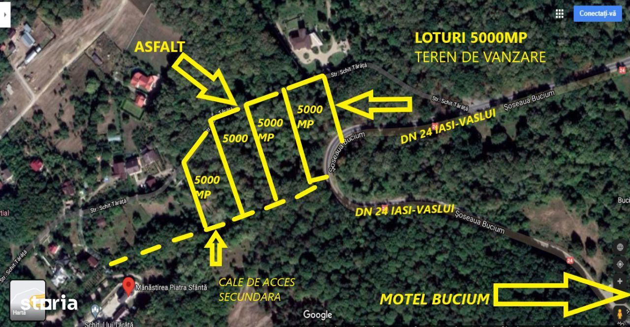 Bucium-Pietrarie, teren 5000 mp, la asfalt, padure