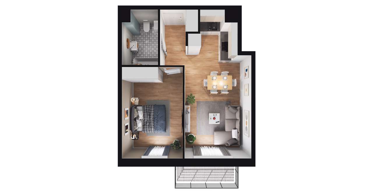 2-pokojowe mieszkanie 42m2 + balkon Bez Prowizji - Pełny obrazek: 3/8