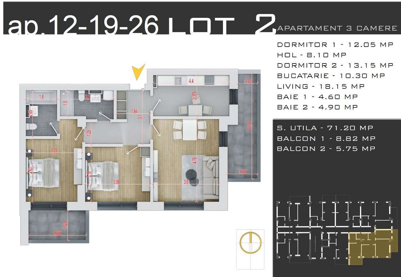 AP. 3CAM. DECOMANDAT- BLOC P+3 / 50% DISCOUNT LOCUL DE PARCARE!
