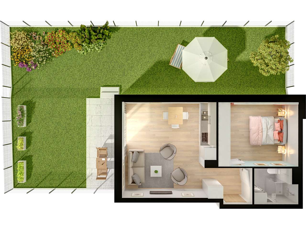 2-pokojowe mieszkanie 42,57 m2 + ogródek - Pełny obrazek: 3/9