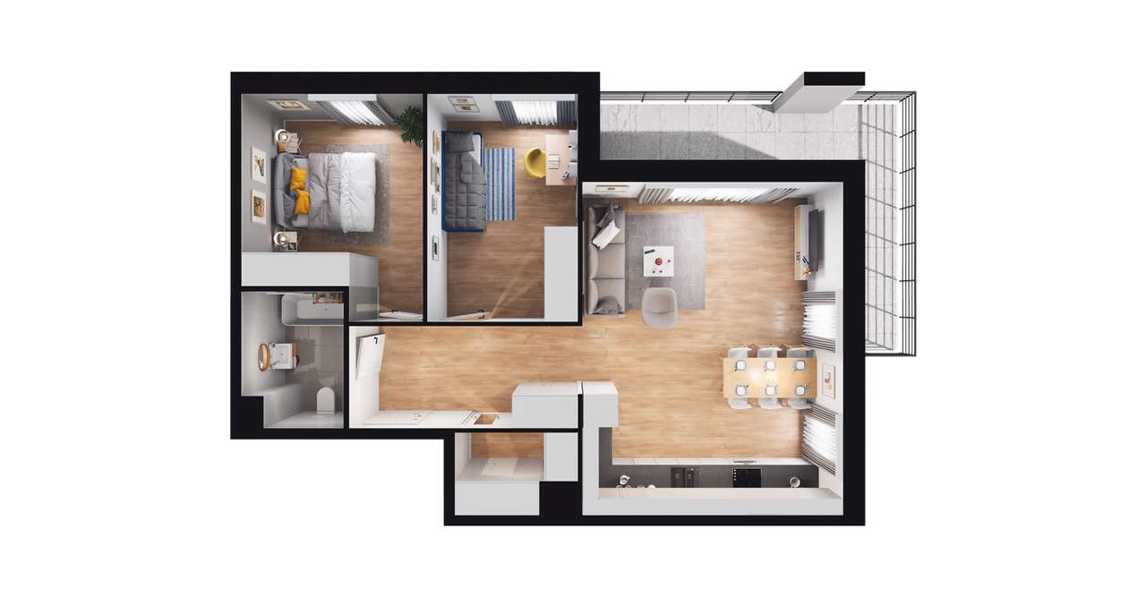 3-pokojowe mieszkanie 66m2 + balkon - Pełny obrazek: 2/8