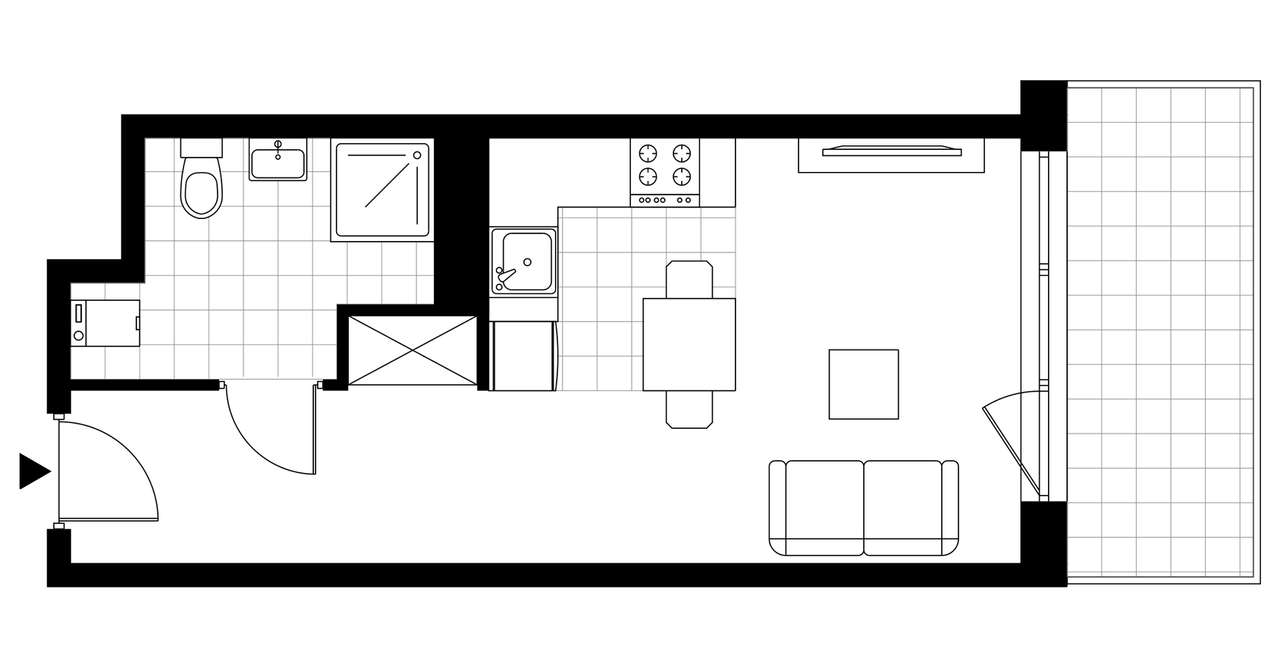 1-pokojowe mieszkanie 27m2 + loggia - Pełny obrazek: 3/8