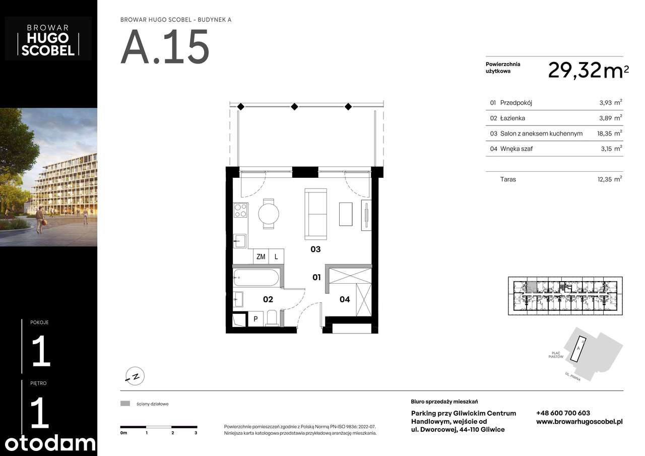 1-pokojowe mieszkanie 29m2 + taras Bez Pośredników - Pełny obrazek: 2/9