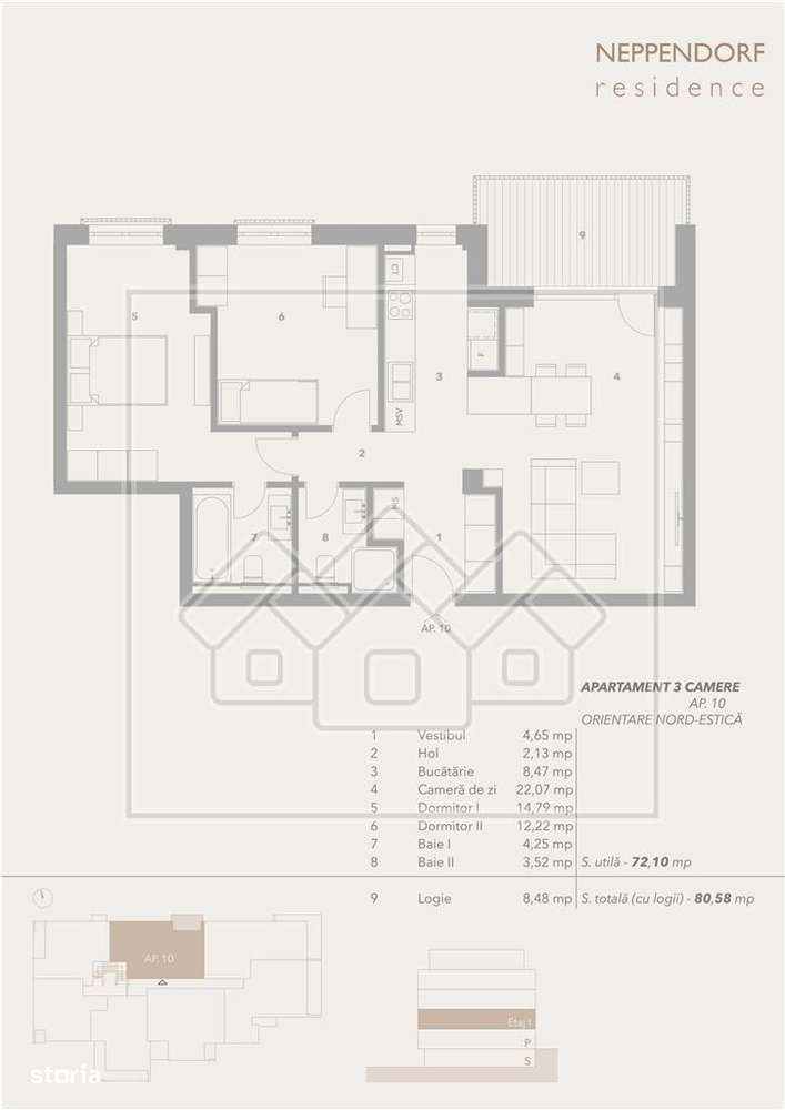 Apartament 3 camere, balcon, bloc nou, lift, boxa la subsol - Imagine principală: 5/9